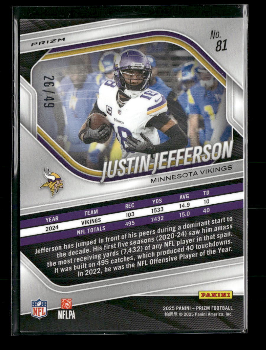 2025 Panini Prizm Red Shimmer Justin Jefferson #/49 #81