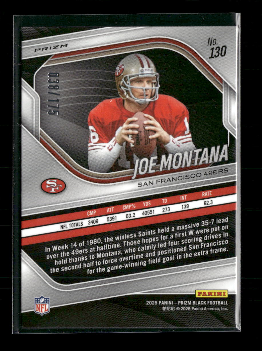 2025 Panini Prizm Black Prizms White Joe Montana #/175 #130