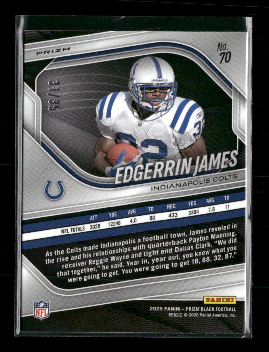 2025 Panini Prizm Black Prizms Blue Shimmer FOTL Edgerrin James #/35 #70
