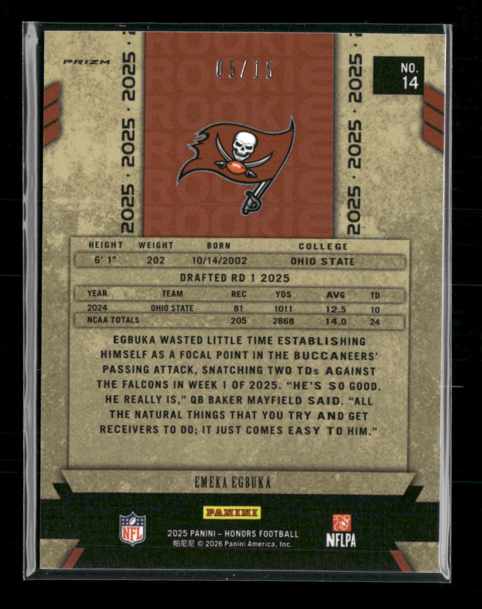 2025 Panini Honors Blue /15 Emeka Egbuka Rookie #14