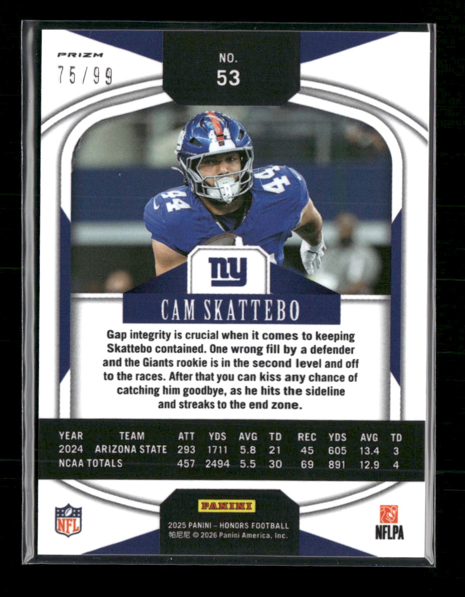 2025 Panini Honors Blue /99 Cam Skattebo #53
