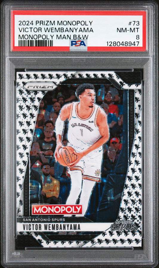 2024 Panini Prizm Monopoly Monopoly Man B&W Victor Wembanyama 8 PSA #73
