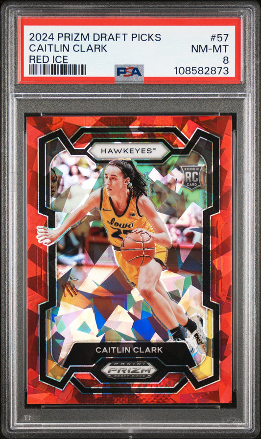 2024 Panini Prizm Draft Picks Red Ice Caitlin Clark 8 PSA #57