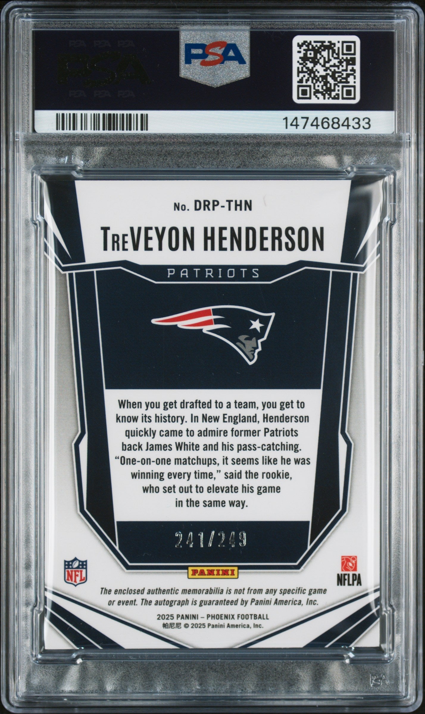 2025 Panini Phoenix Rps Dual Rookie Patch Auto Treveyon Henderson 9 PSA #DRP-THN