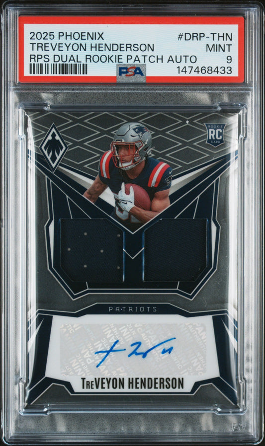 2025 Panini Phoenix Rps Dual Rookie Patch Auto Treveyon Henderson 9 PSA #DRP-THN
