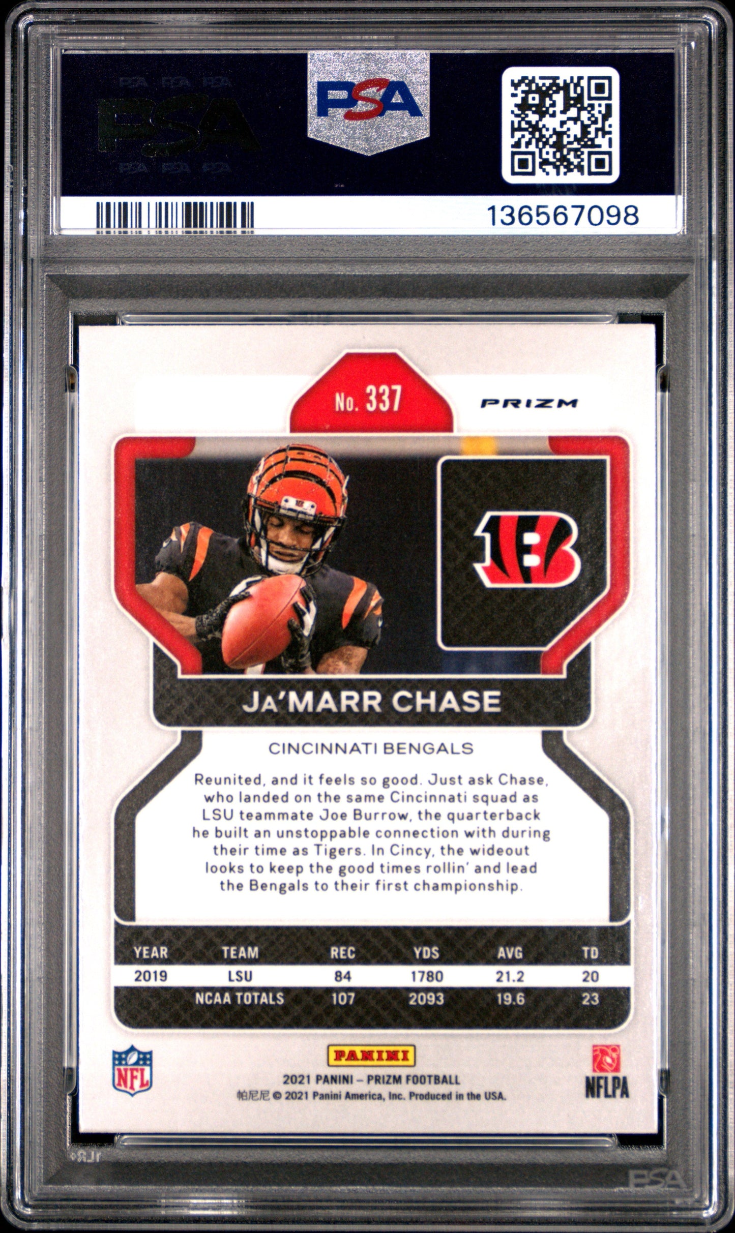 2021 Panini Prizm Lazer Prizm Ja’marr Chase 10 PSA #337