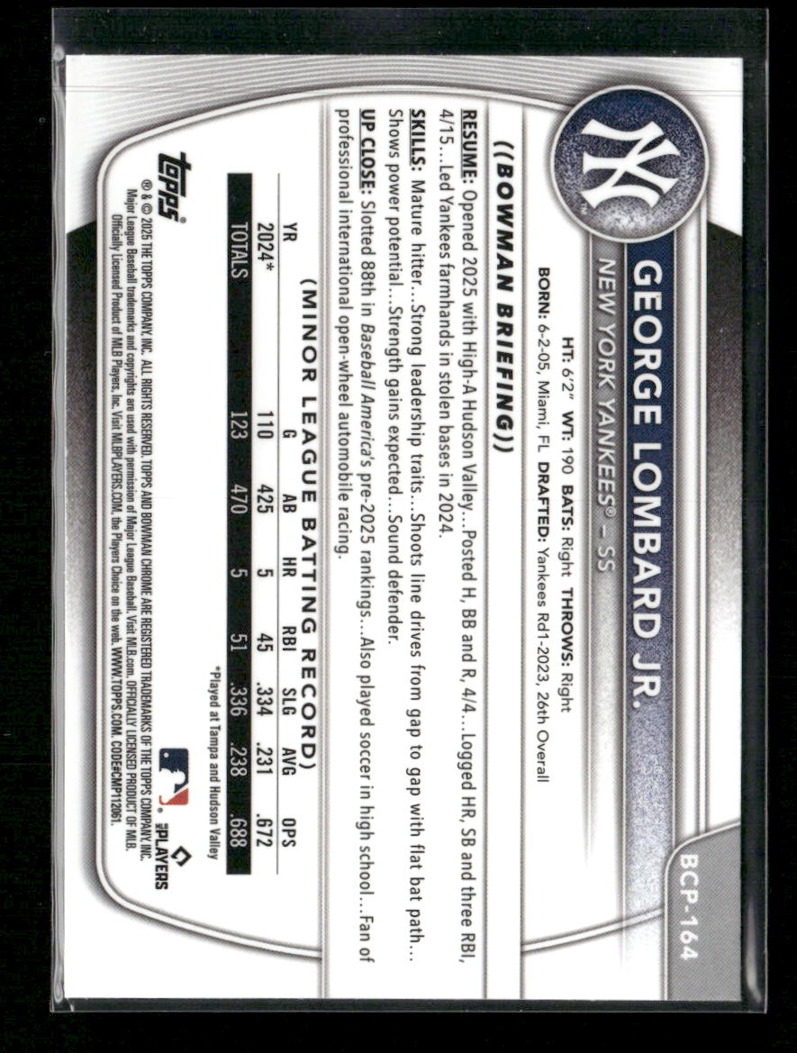 2025 Bowman Chrome Sapphire Edition Prospects George Lombard Jr. #BCP-164
