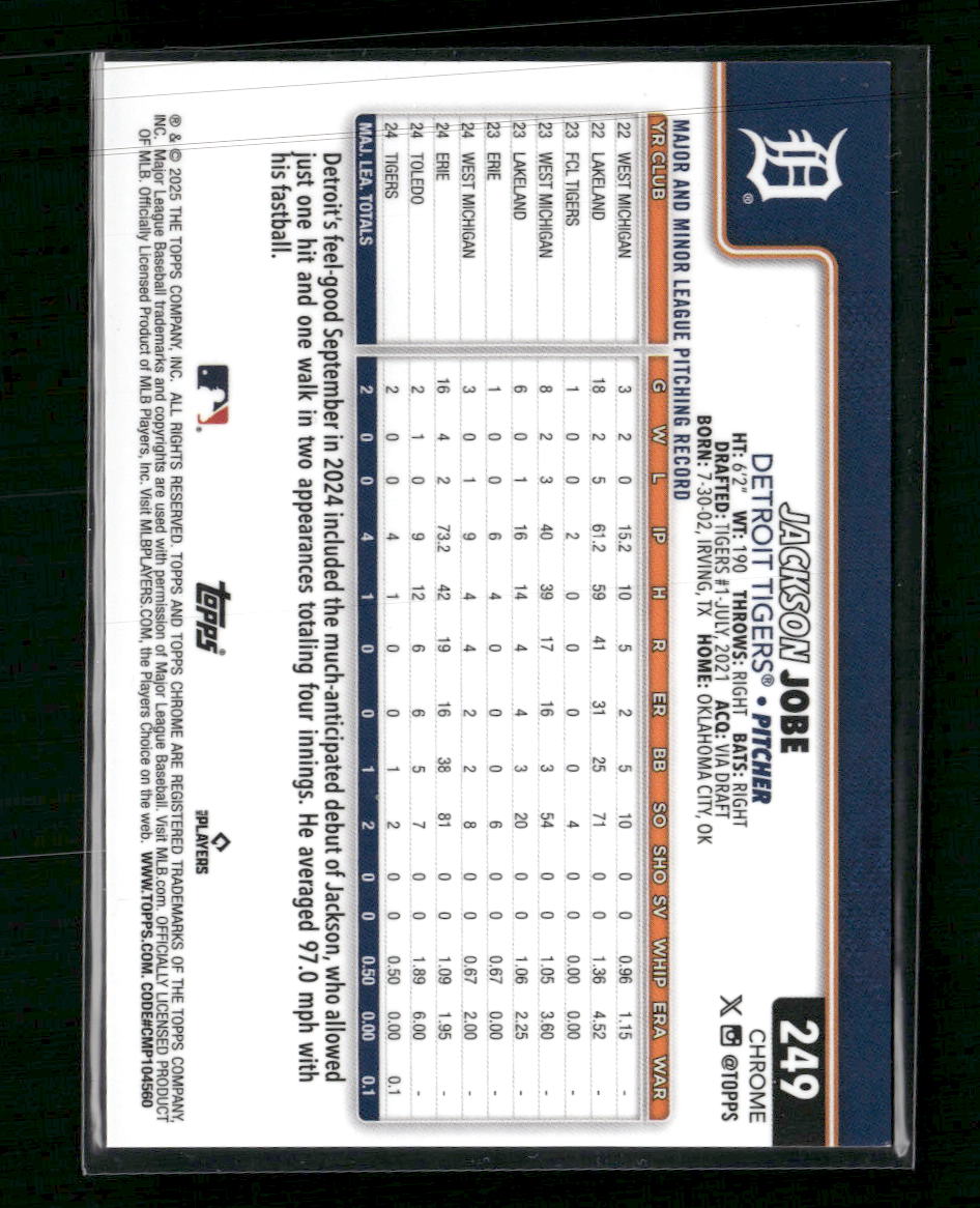 2025 Topps Chrome Green Speckle Refractors Jackson Jobe Rookie #/99 #249