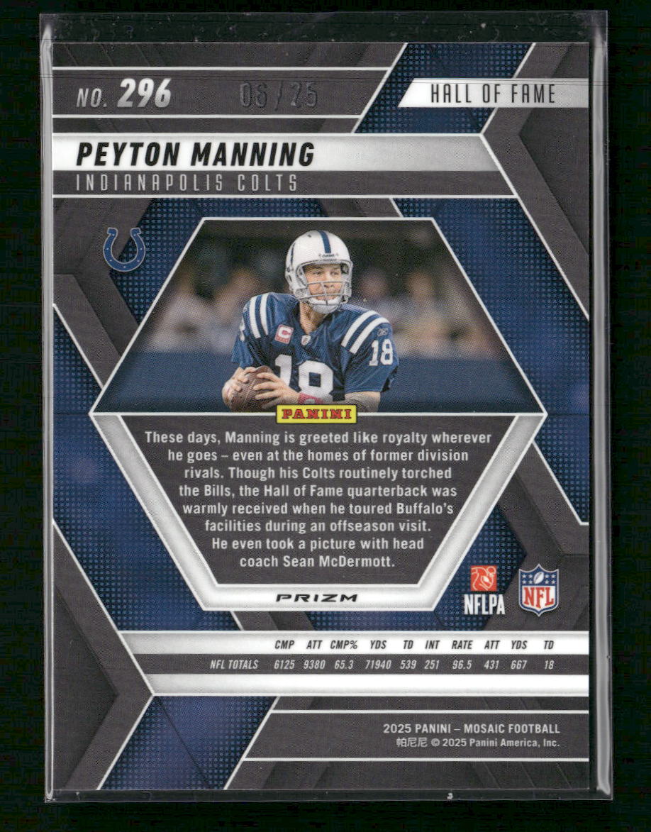 2025 Panini Mosaic Mosaic Orange Fluorescent Peyton Manning #/25 #296