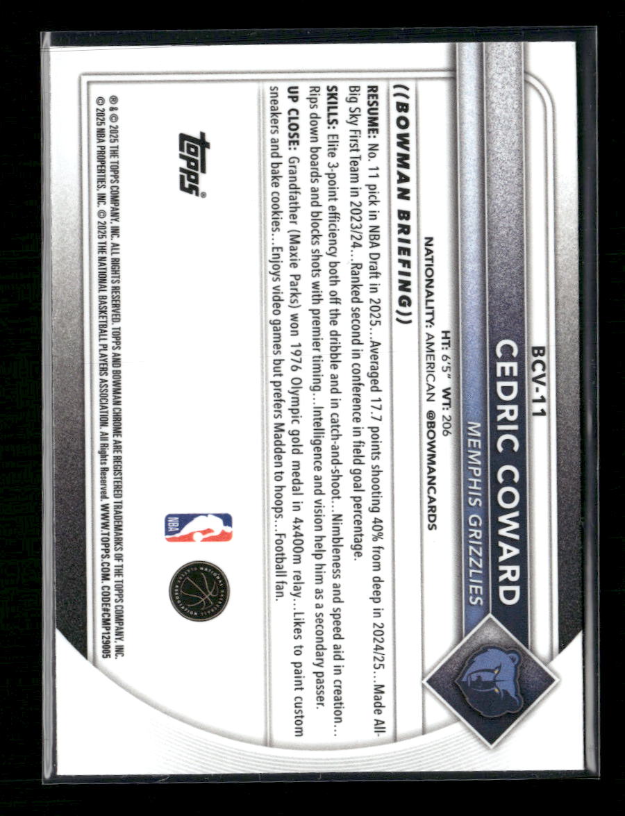 2025-26 Bowman Chrome Reptilian Refractor Cedric Coward #BCV-11