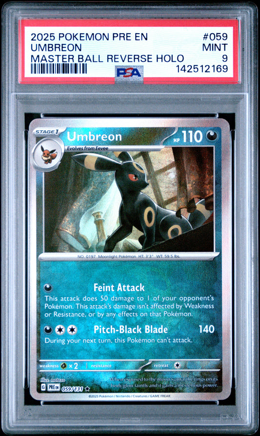 2025 Pokemon Pre En Master Ball Reverse Holo Umbreon 9 PSA #059