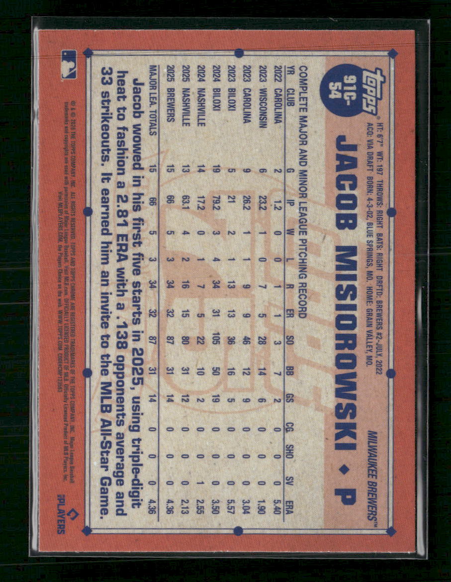 2026 Topps Baseball 35th Chrome Aqua Refractors Jacob Misiorowski #91C-54