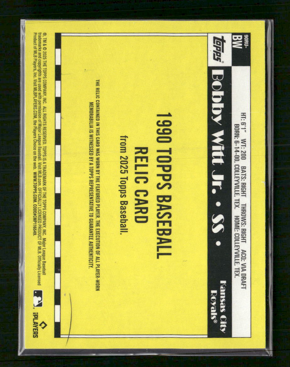 2025 Topps Update 35th Anniversary Relics Bobby Witt Jr. #90RU-BW