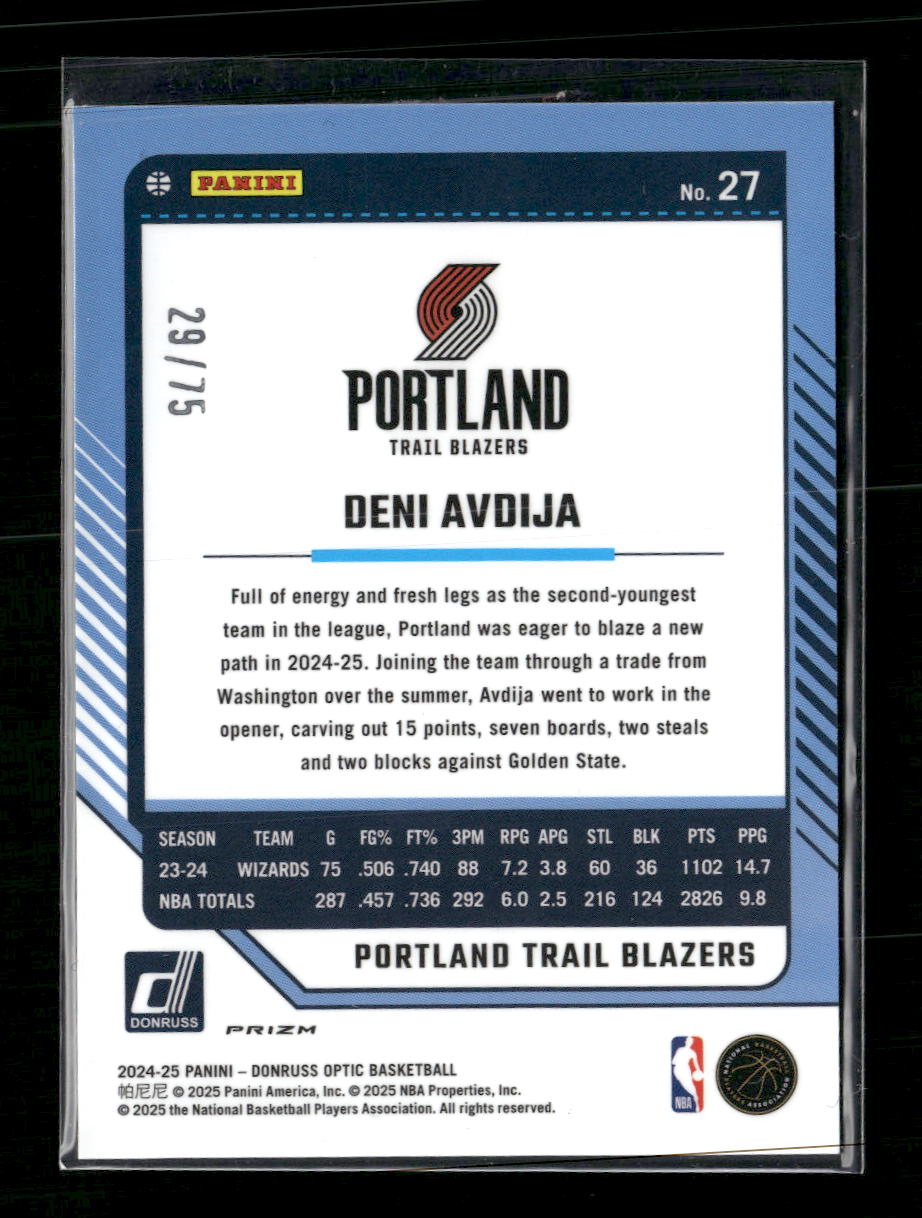 2024-25 Donruss Optic Electricity International Deni Avdija #/75 #27