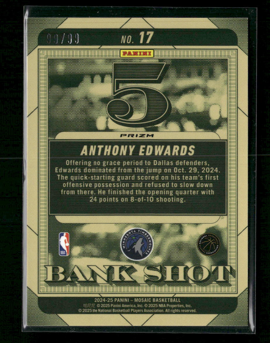 2024-25 Panini Mosaic Bank Shot Mosaic Purple Anthony Edwards #/99 #17