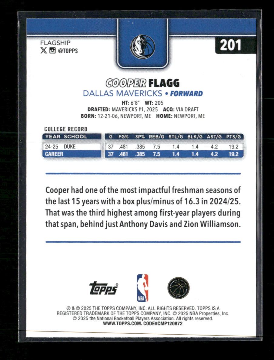 2025-26 Topps Cooper Flagg Rookie #201