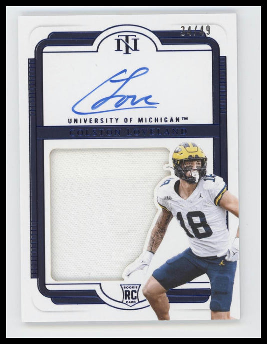2025 Panini National Treasures Collegiate Blue Colston Loveland #/49 Auto #117