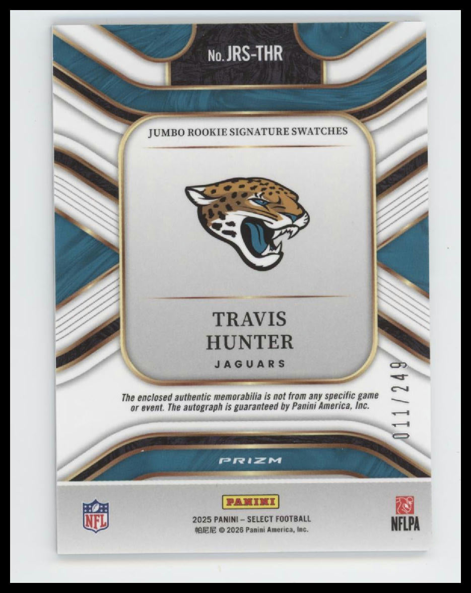 2025 Panini Select Jumbo Rookie Travis Hunter #/249 Auto #JRS-THR