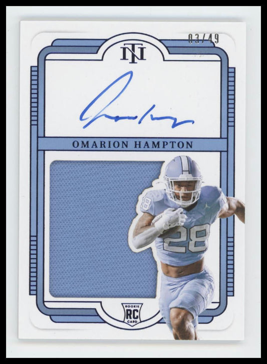 2025 Panini National Treasures Collegiate Blue Omarion Hampton #/49 Auto #108