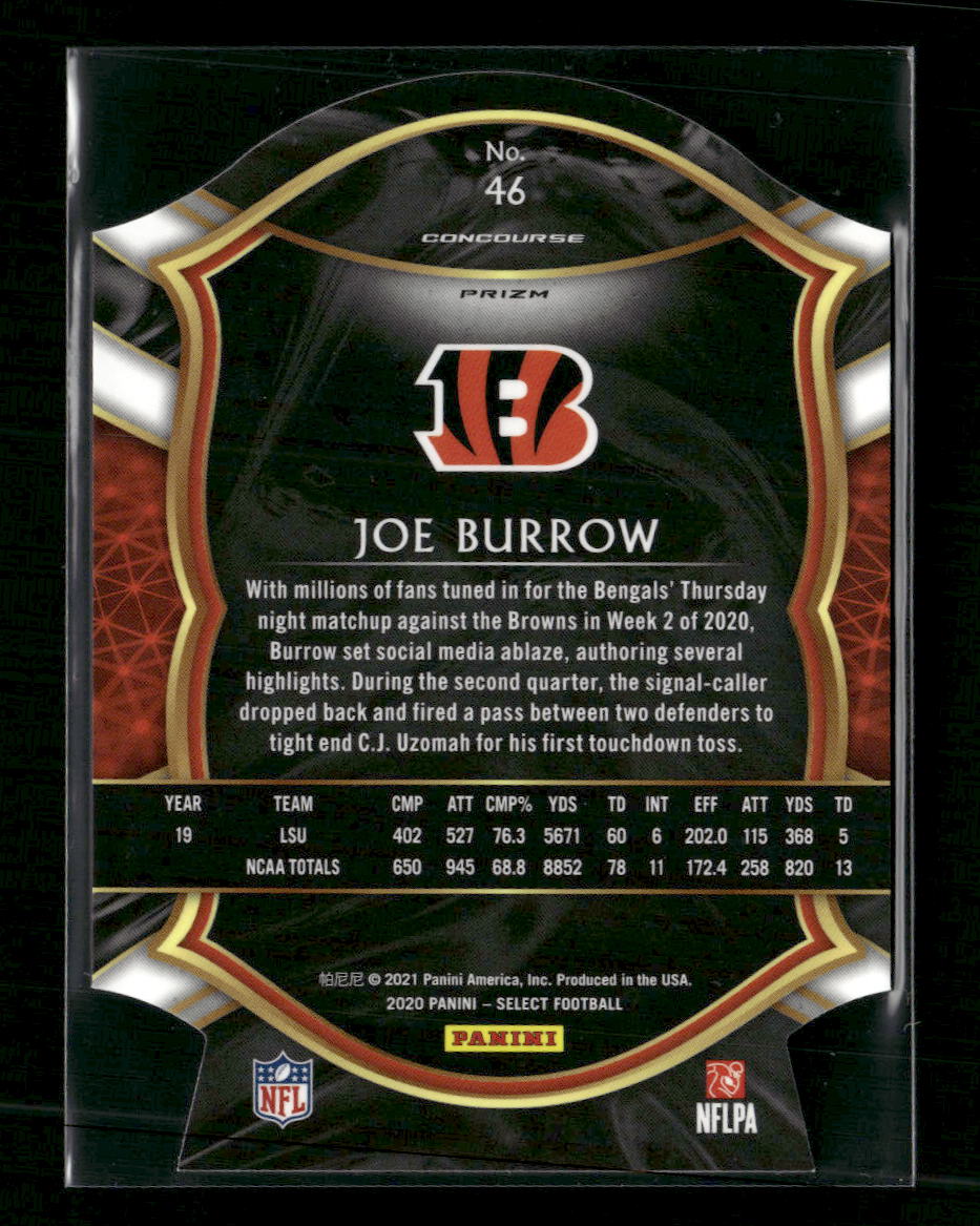 2020 Panini Select Light Blue Prizm Die Cut Joe Burrow Rookie #46