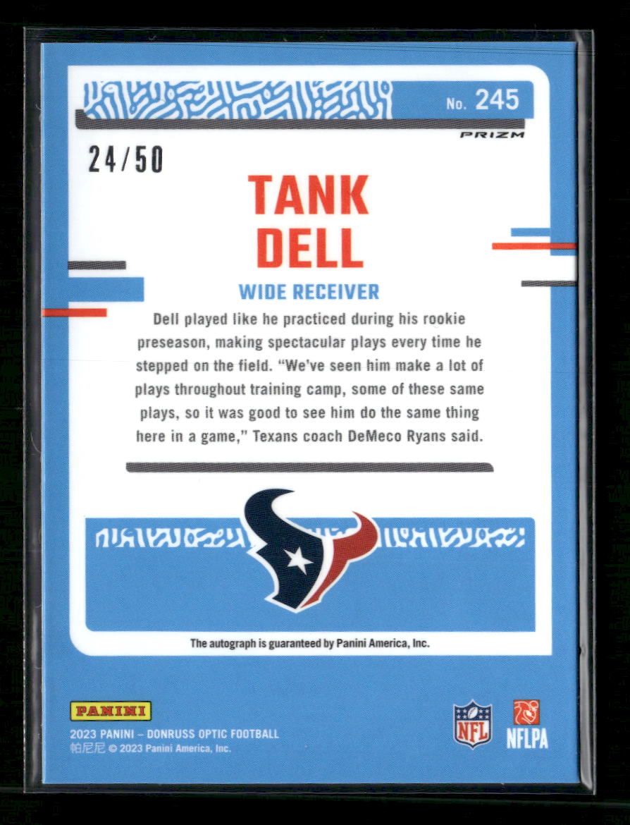 2023 Donruss Optic Rated Rookies Pink Velocity Tank Dell Rookie #/50 Auto #245