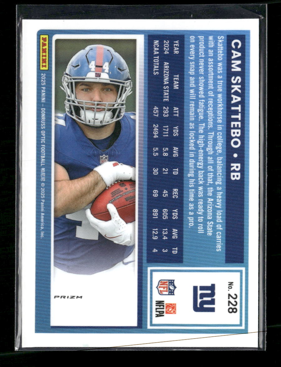 2025 Donruss Optic Green Velocity Cam Skattebo Rookie #228
