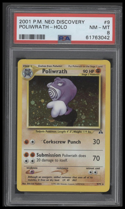 2001 Pokemon Neo Discovery Poliwrath-Holo 8 PSA #9
