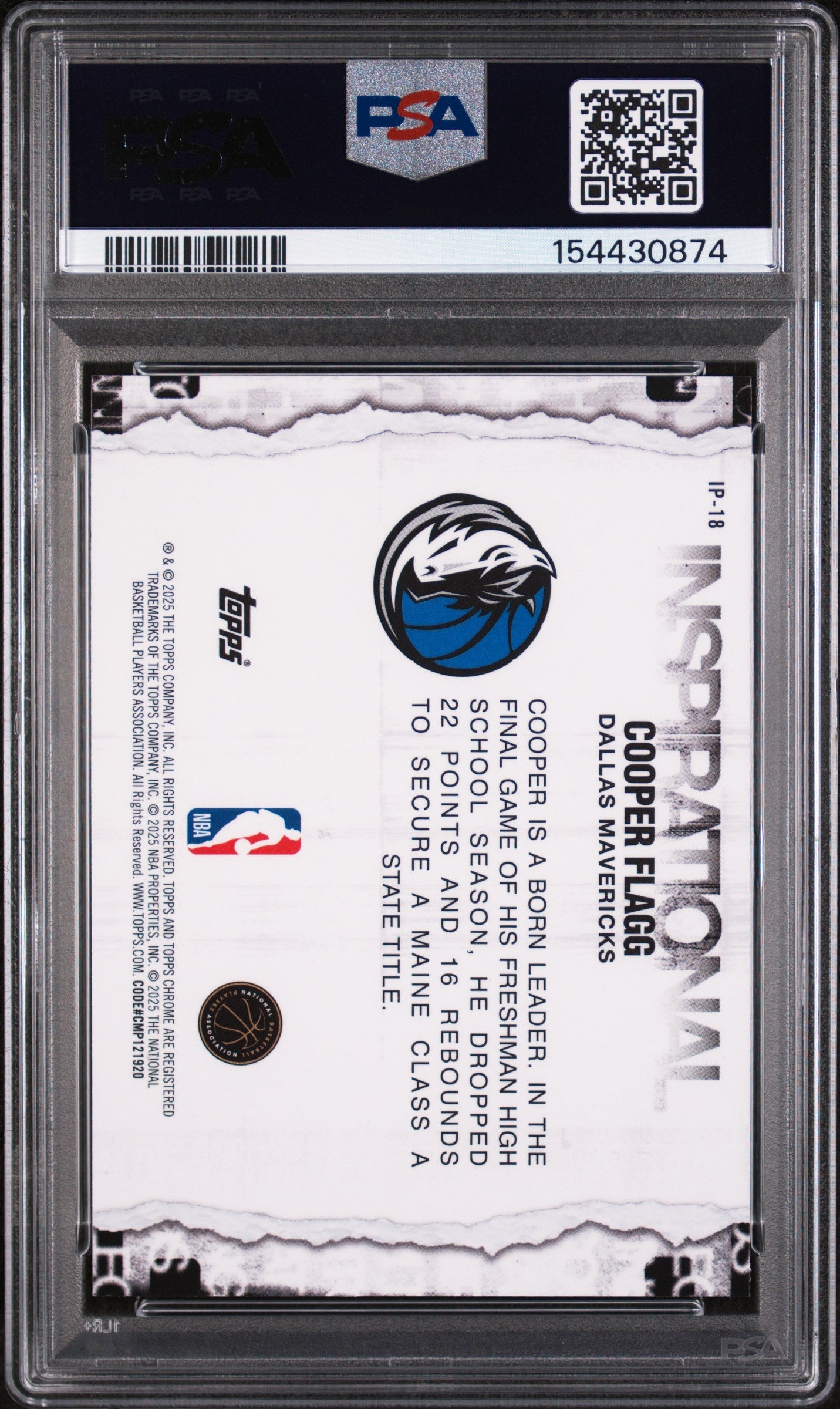 2025 Topps Chrome Inspirational Inspirational-Raywave Cooper Flagg 10 PSA #IP-18