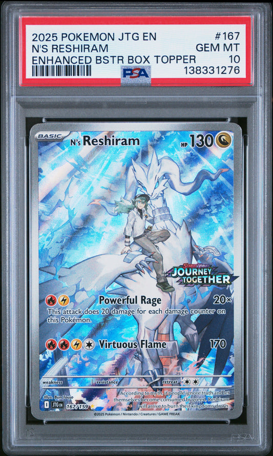 2025 Pokemon Journey Together Enhanced Bstr Box Topper N'S Reshiram 10 PSA #167