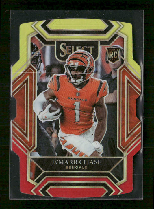 2021 Panini Select Red and Yellow Prizm Die Cut Ja'Marr Chase Rookie #247