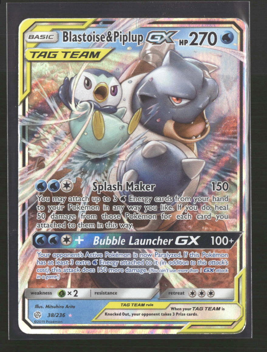 SM - Cosmic Eclipse Blastoise & Piplup GX #38/236 Damaged