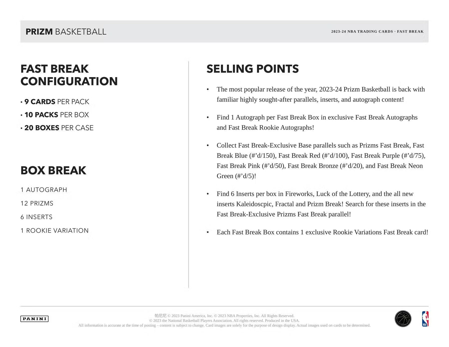 2023-24 Panini Prizm Basketball Fast Break Box