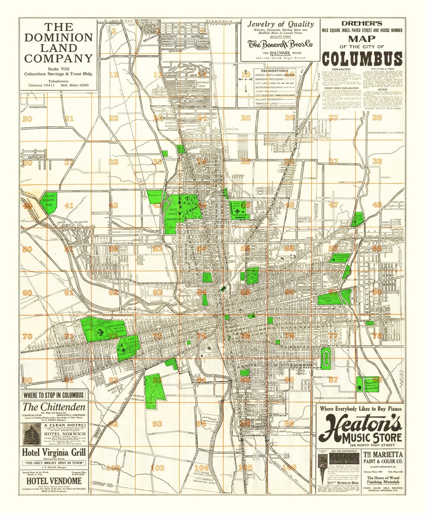 Vintage Map of Columbus, Ohio 1916